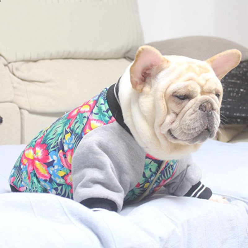 Floral Print Cold Season Dog Coat  Bulldog Jacket