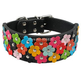 Flower Studded Leather Dog Collar