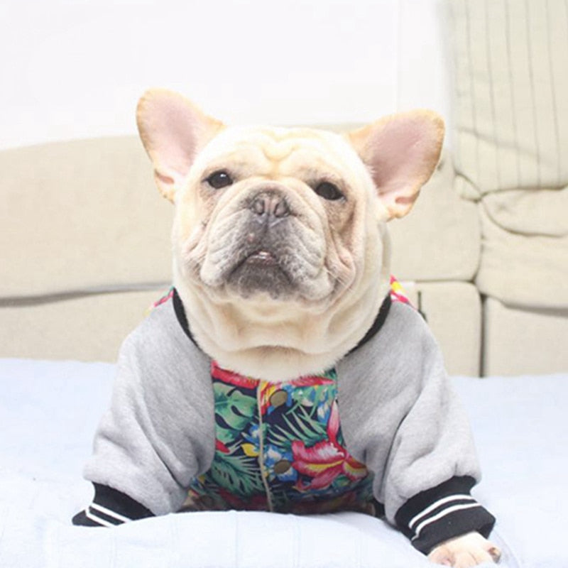 Floral Print Cold Season Dog Coat  Bulldog Jacket