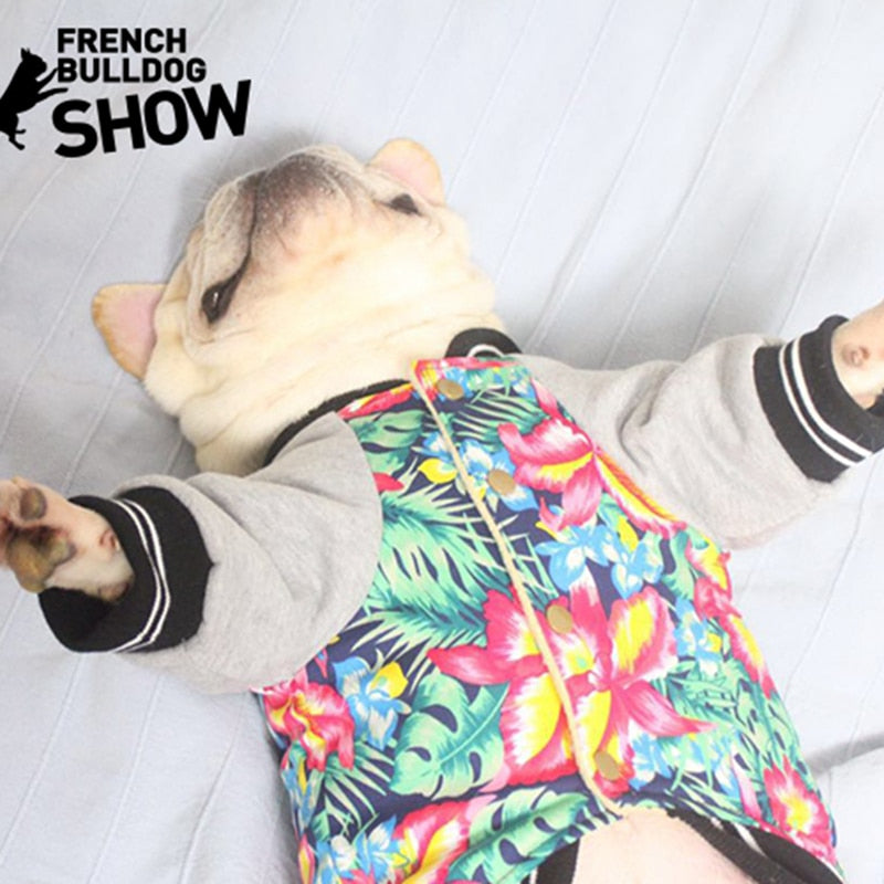 Floral Print Cold Season Dog Coat  Bulldog Jacket