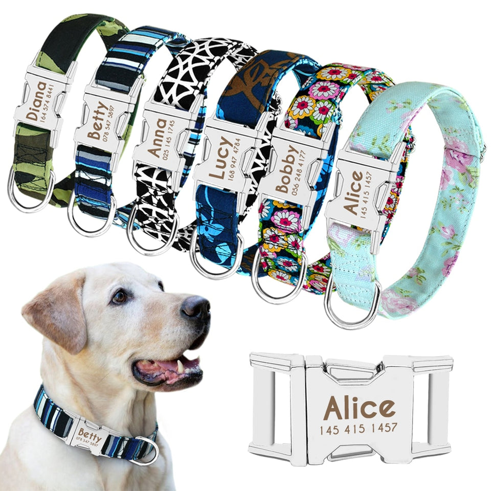 Adjustable Nameplate ID Collars For Medium Large Dogs