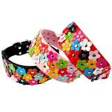 Flower Studded Leather Dog Collar